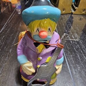 Colorful Clown Figurine with Guitar Bottle Opener. Made in JAPAN